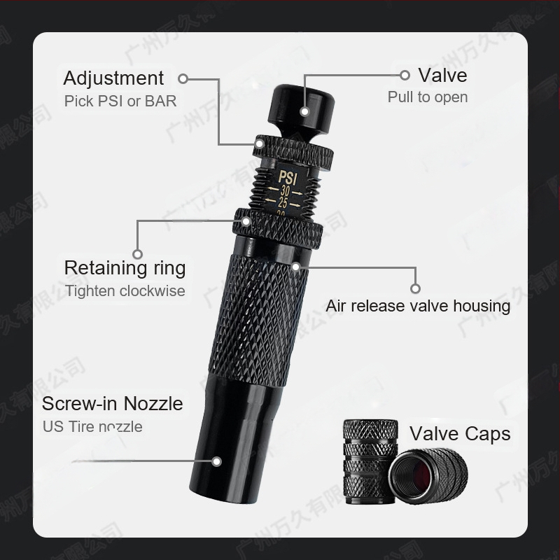 Automatinis padangos oro išleidimo vožtuvas – nešiojamas, greitas slėgio mažinimas, tinkamas visureigiams ir dykumoms, PSI rodmenys