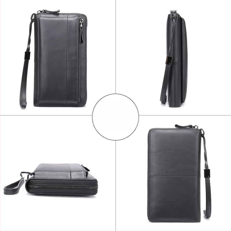 Мъжки дълъг кожен портфейл — горен слой кожа, 1 сгъвка; подплата полиестер-памук; устойчив на износване, защита от кражба.