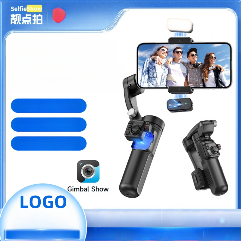M02 3-asis telefonų stabilizatorius, rankinis gimbolas su atskiriamu nuotolinio valdymo pulteliu, papildomo apšvietimo, AI kamera