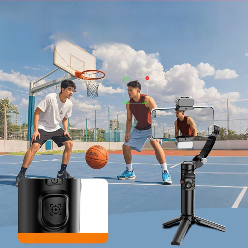 M02 3-asis telefonų stabilizatorius, rankinis gimbolas su atskiriamu nuotolinio valdymo pulteliu, papildomo apšvietimo, AI kamera