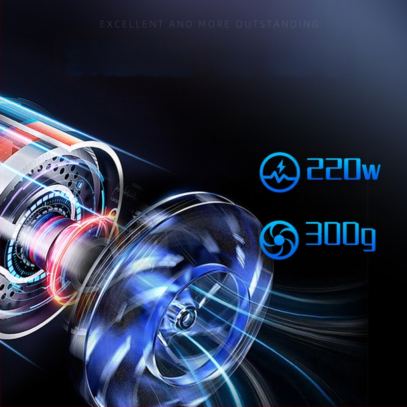 Rankinis USB ventiliatorius stovyklavim su dulkių pūtimo ir siurbimo funkcija, be šepetėlių motoras, žingsniu reguliavimas be pakopų, integruota baterija 4000–6000 mAh