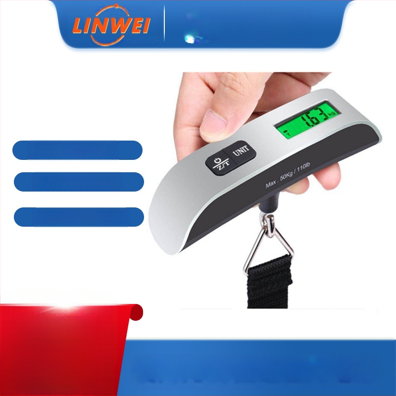 T-típusú hordozható elektronikus poggyászmérleg, 50 kg/10 g, modell OCS-13, CR2032-es energiaforrású