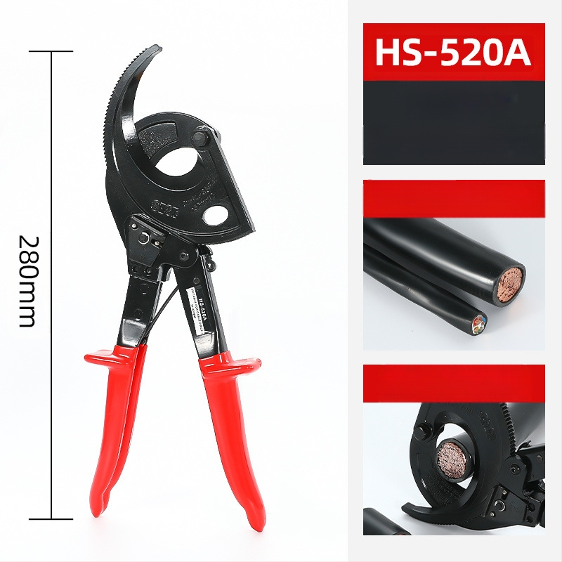 Ratchet-type kabelski reznik za bakrene i aluminijske kabele, ručni, industrijske klase, visoko ugljično čelika