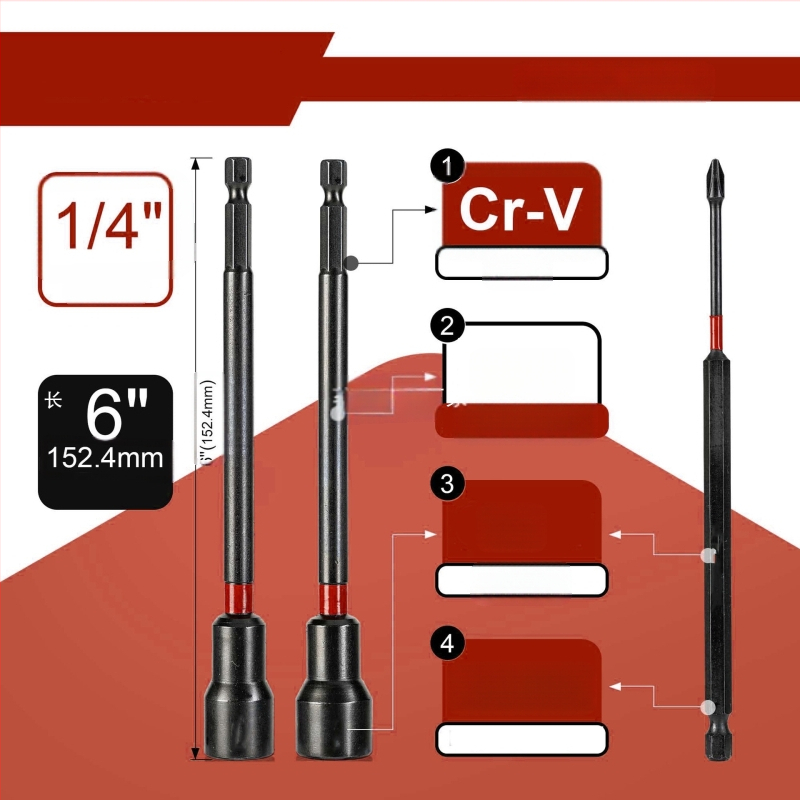 Магнитен комплект драйвери за гайки, дълги драйвери за гайки, 16–21 части, S2 сплавна стомана, нетно тегло 1.17