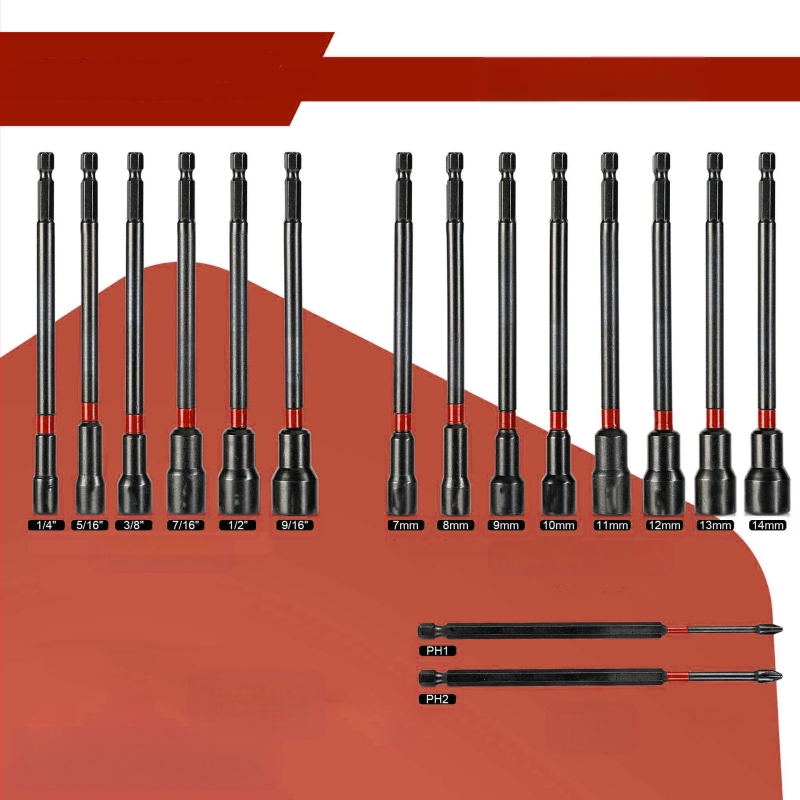 Магнитен комплект драйвери за гайки, дълги драйвери за гайки, 16–21 части, S2 сплавна стомана, нетно тегло 1.17