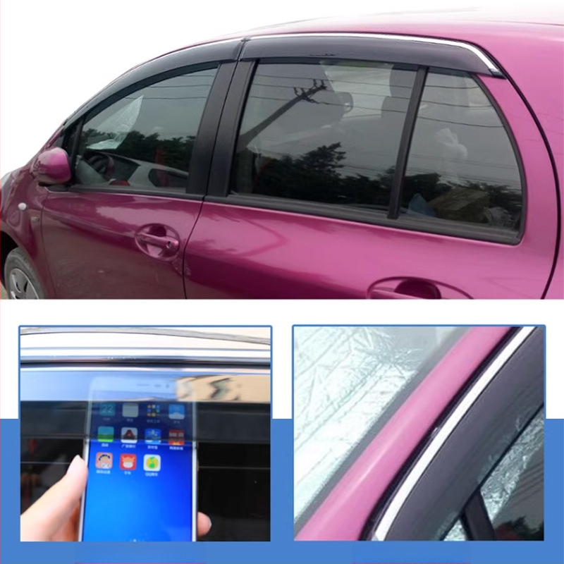 Toyota Yaris 2008-2011 lango lietaus skydas – YST, stambi injekcinė konstrukcija, medžiaga akrilas/PC su nerūdijančio plieno akcentu, montavimas kabliu ir lipa, 4 vnt komplekte