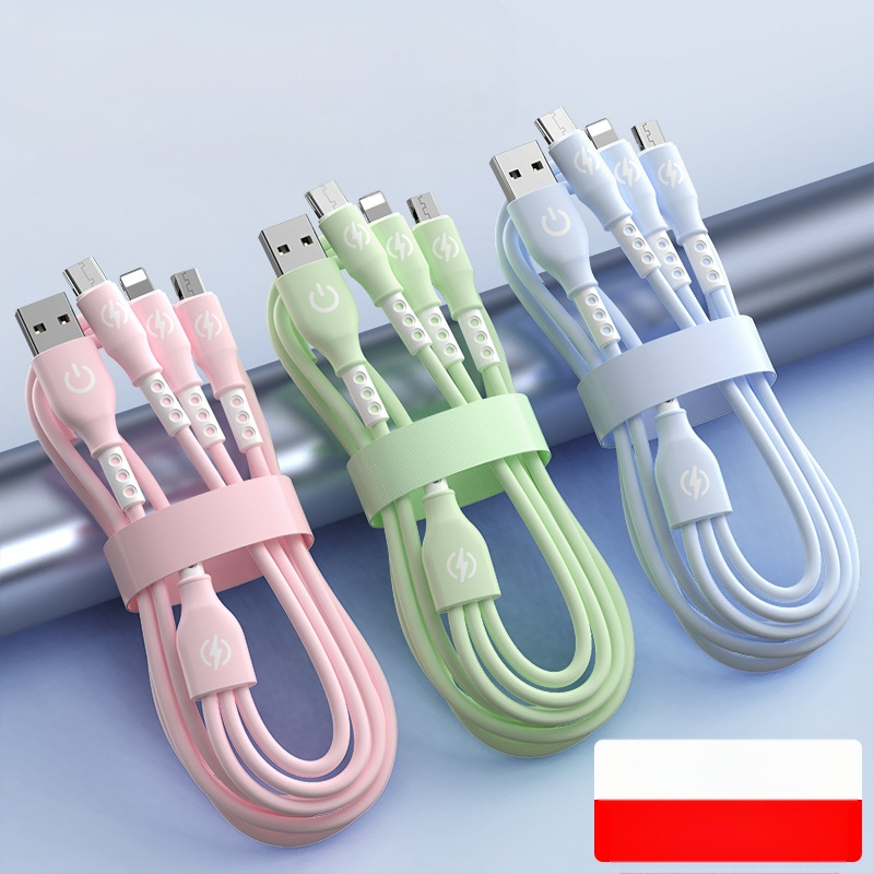 Rýchlonabíjací dátový kábel s trojitým konektorom, Huawei Type-C kompatibilný; rozhrania: Lightning, Micro USB, Type-C; dĺžka 1,2 m; materiál: TPE.