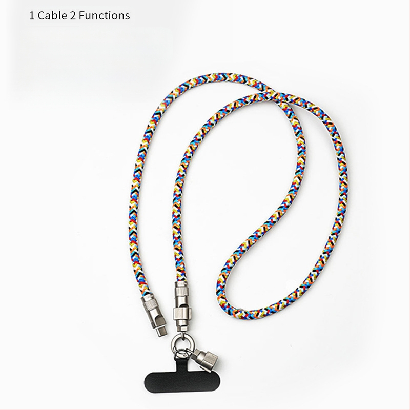 Soson 2-v-1 lanyard kábel pre USB-C a Lightning, tkaný, PD60W rýchle nabíjanie, kovová spona zo zliatiny zinku