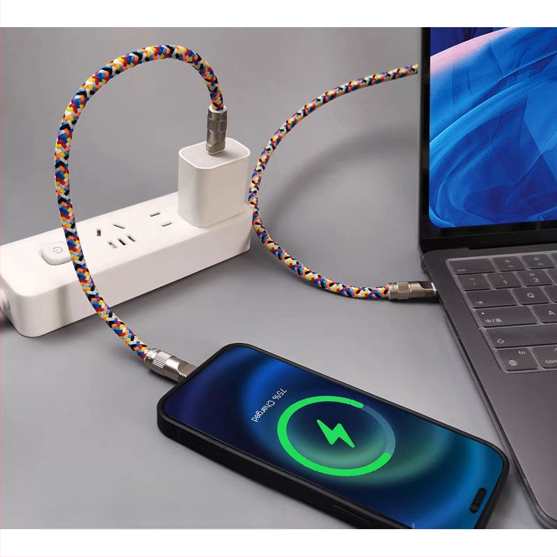 Soson 2-v-1 lanyard kábel pre USB-C a Lightning, tkaný, PD60W rýchle nabíjanie, kovová spona zo zliatiny zinku