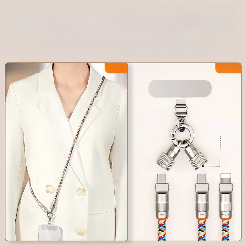 Soson 2-v-1 lanyard kábel pre USB-C a Lightning, tkaný, PD60W rýchle nabíjanie, kovová spona zo zliatiny zinku