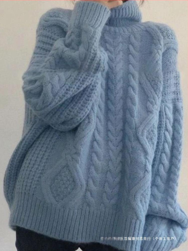 Megztinis su kabeline pynė tekstūra ir polo apykakle, laisvas siluetas, ilgos rankovės, ruduo 2024