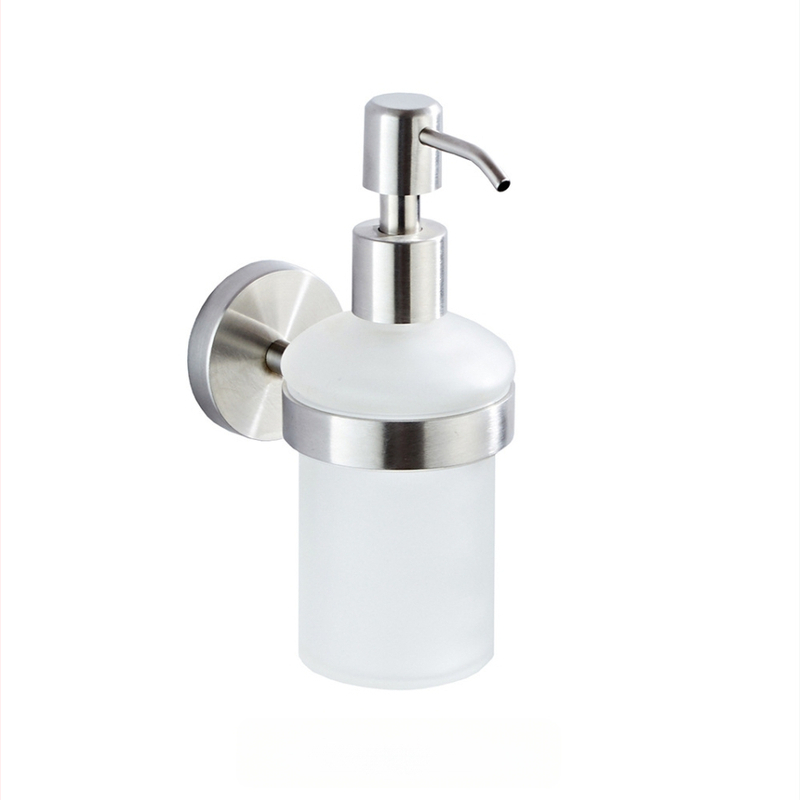 Διανομέας υγρών από ανοξείδωτο ατσάλι, επιτοίχιος — χειροκίνητη λειτουργία με πάτημα, φινίρισμα βουρτσισμένο, μοντέρνος μινιμαλιστικός σχεδιασμός, βάρος 410 g