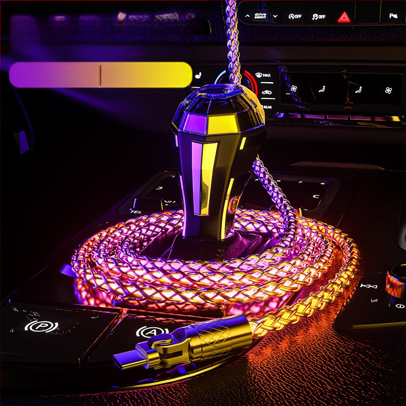 3v1 kábel rýchleho nabíjania (Lightning/Micro USB/Type-C), telo zinku zliatiny, otočný konektor s pravým uhlom, LED s gradientom, až 120W