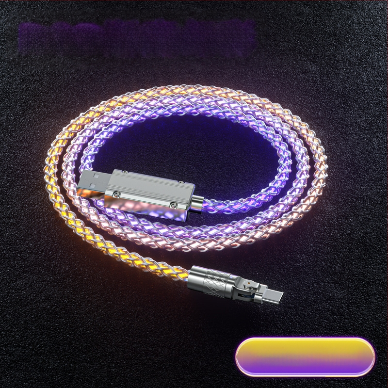 3v1 kábel rýchleho nabíjania (Lightning/Micro USB/Type-C), telo zinku zliatiny, otočný konektor s pravým uhlom, LED s gradientom, až 120W