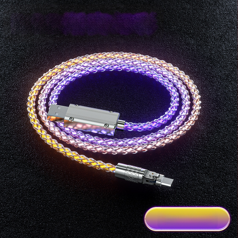 3v1 kábel rýchleho nabíjania (Lightning/Micro USB/Type-C), telo zinku zliatiny, otočný konektor s pravým uhlom, LED s gradientom, až 120W