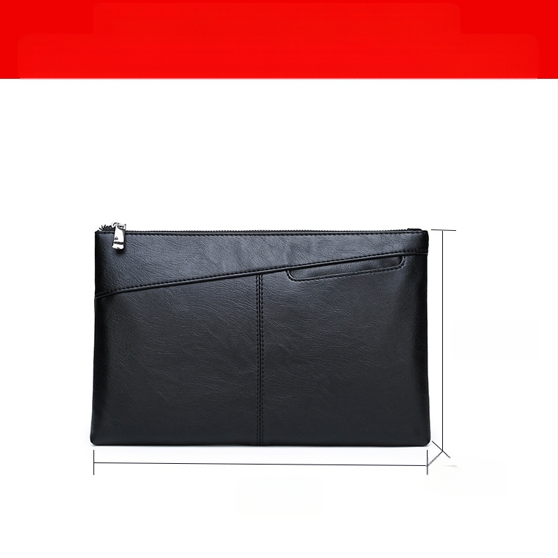 Pánska PU kožená envelope clutch so zipsom, proti krádeži, mäkký povrch, kompatibilný s 10-palcovým tabletom