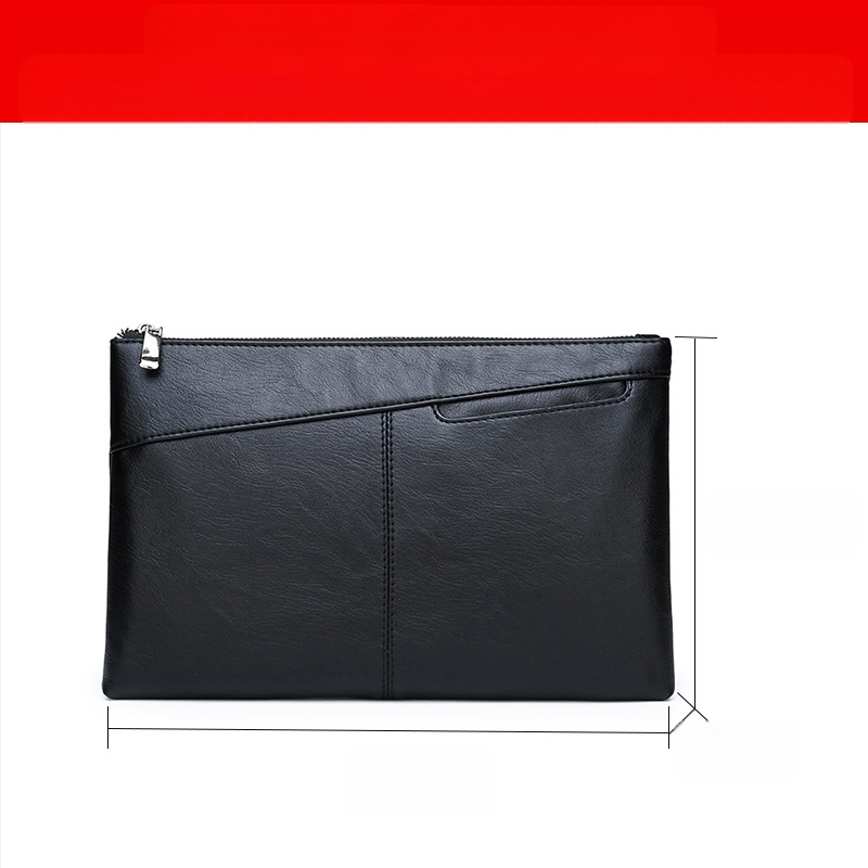 Pánska PU kožená envelope clutch so zipsom, proti krádeži, mäkký povrch, kompatibilný s 10-palcovým tabletom