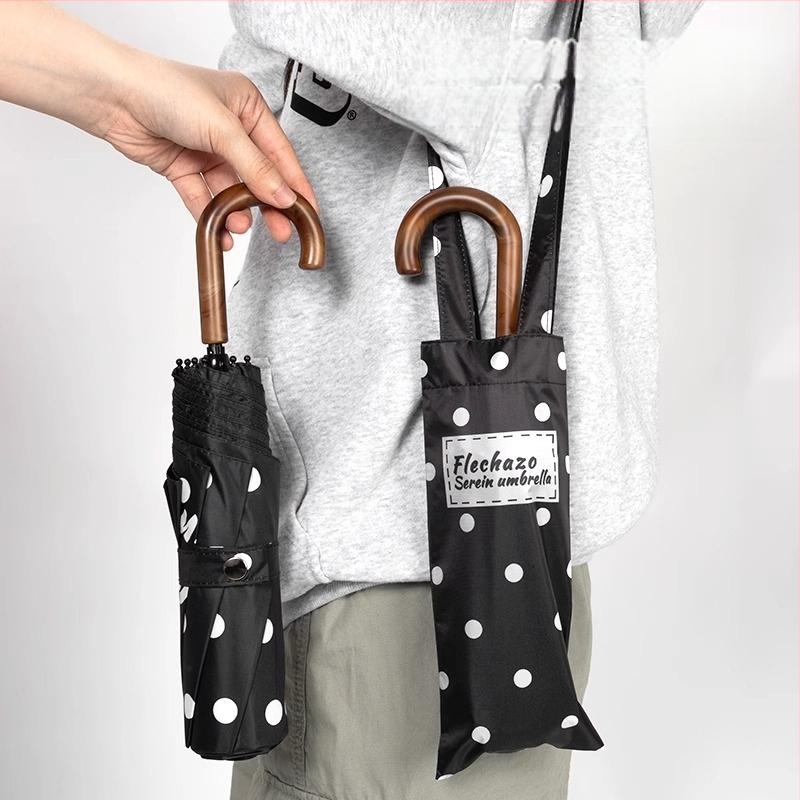 Saulės skėtis su išlenktu kabliuku, 8 rėmo strypai, rankinis atidarymas-uždarymas, UPF > 50, 190T poliesterio audinys, svoris 310 g, nešiojamas retro dizainas