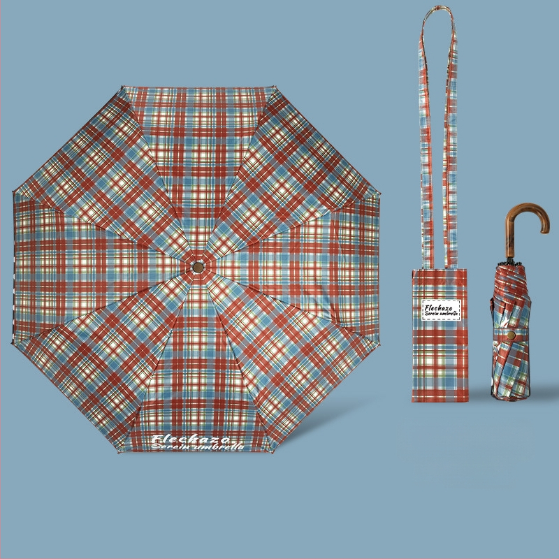 Saulės skėtis su išlenktu kabliuku, 8 rėmo strypai, rankinis atidarymas-uždarymas, UPF > 50, 190T poliesterio audinys, svoris 310 g, nešiojamas retro dizainas