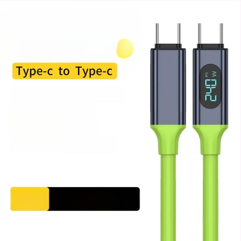 Type-C dátový kábel s digitálnym displejom, 240W rýchle nabíjanie, jednokanálový konektor, PVC
