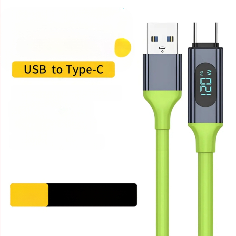 Type-C dátový kábel s digitálnym displejom, 240W rýchle nabíjanie, jednokanálový konektor, PVC