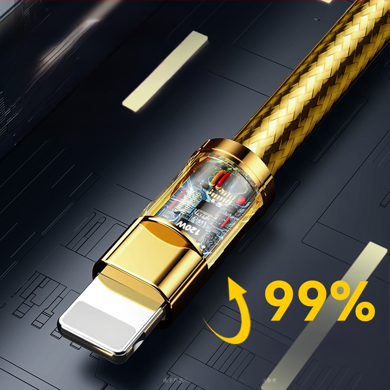 Opletený 120W rýchlonabíjací kábel s meďným jadrom, rozhrania Lightning/Type-C/Micro USB, dĺžka 1–2 m, indikačné svetlo