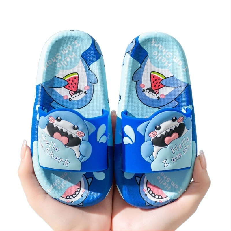 Детски джапанки за лято, акулен принт, PVC горна част и подметка, нескользящи, за деца 1–3 години