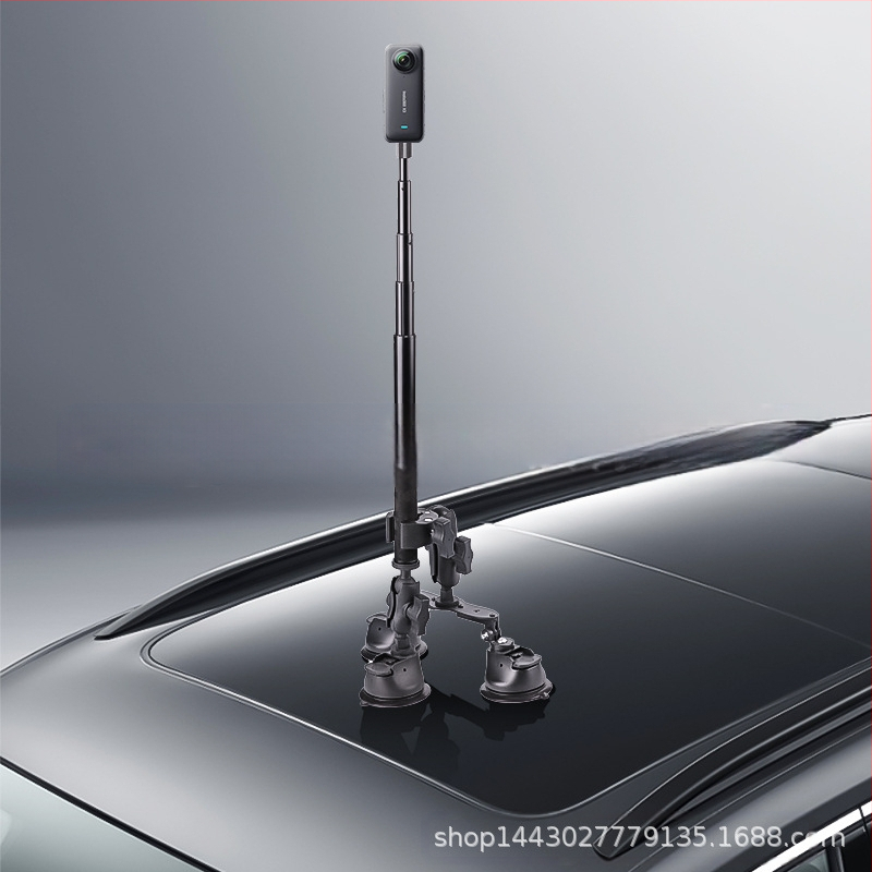 Suport auto cu ventuză pentru selfie stick, compatibil Insta360 X3, GoPro și DJI Action — a treia perspectivă