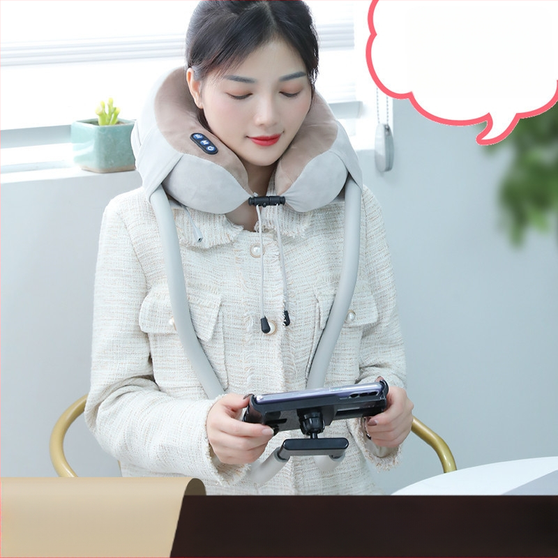 Masaj pentru gât în formă de U cu pernă de masaj și suport pentru telefon, 4 capete de masaj, terapie cu infraroșu, masaj cu vibrații, model JM-168, reîncărcabil