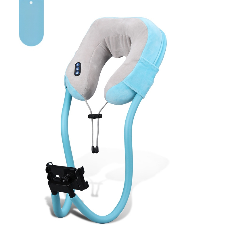 Masaj pentru gât în formă de U cu pernă de masaj și suport pentru telefon, 4 capete de masaj, terapie cu infraroșu, masaj cu vibrații, model JM-168, reîncărcabil