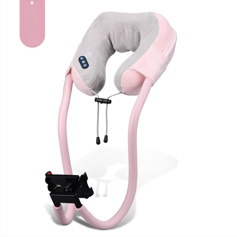 Masaj pentru gât în formă de U cu pernă de masaj și suport pentru telefon, 4 capete de masaj, terapie cu infraroșu, masaj cu vibrații, model JM-168, reîncărcabil