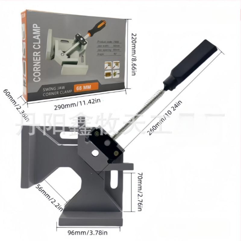 Mini kampinis spaustukas medienai su vienos rankenos mechanizmu – 90°, greitas fiksavimas medienai, nuotraukų rėmams ir akvariumo stiklui