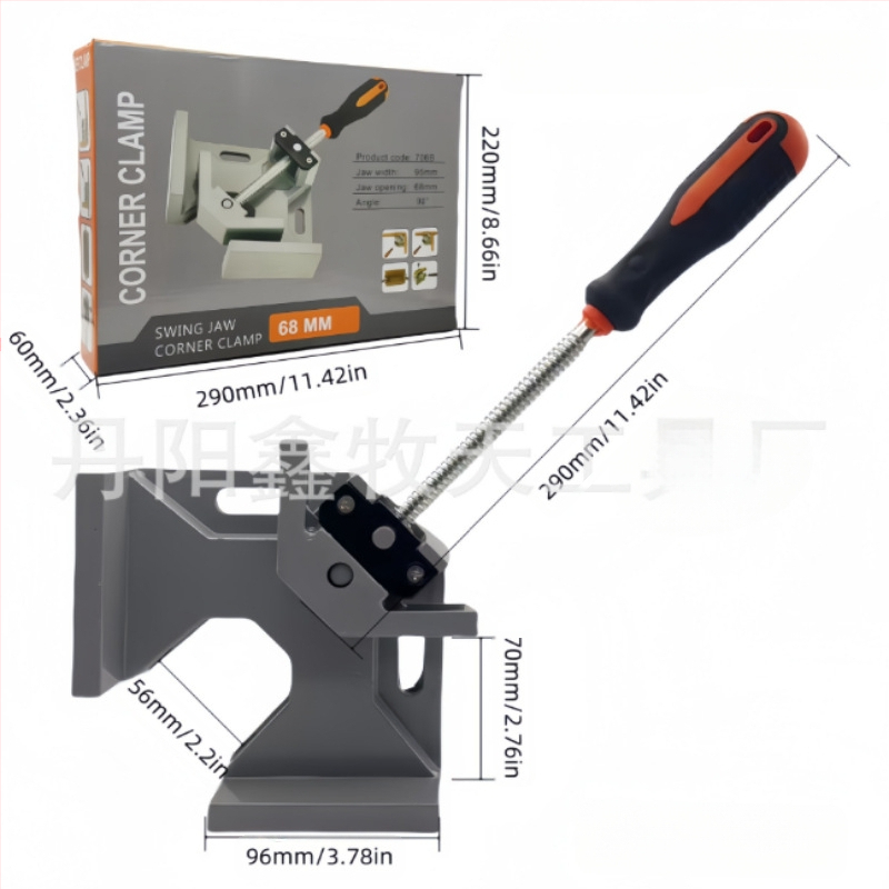 Mini kampinis spaustukas medienai su vienos rankenos mechanizmu – 90°, greitas fiksavimas medienai, nuotraukų rėmams ir akvariumo stiklui