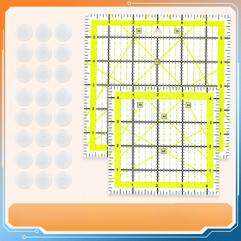 Ъглова линейка за пачпърк шиене, пластмасова, с инчова скала и двуцветни мрежести линии за квилтинг