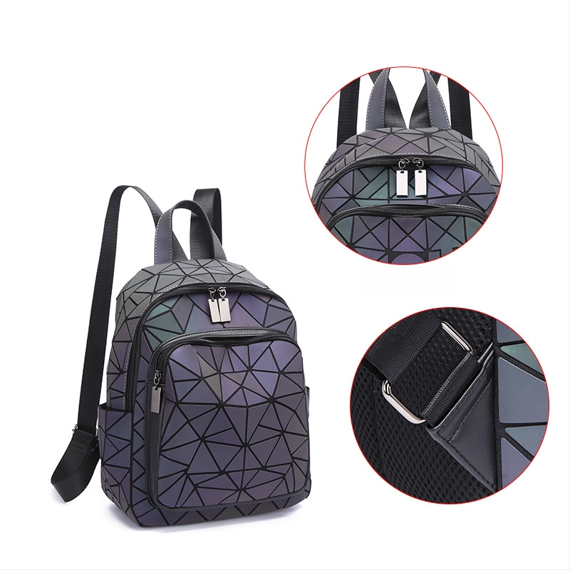 Rucsac din piele PU cu model geometric, capacitate sub 20L, spate ergonomic curbat