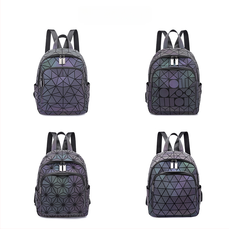 Rucsac din piele PU cu model geometric, capacitate sub 20L, spate ergonomic curbat