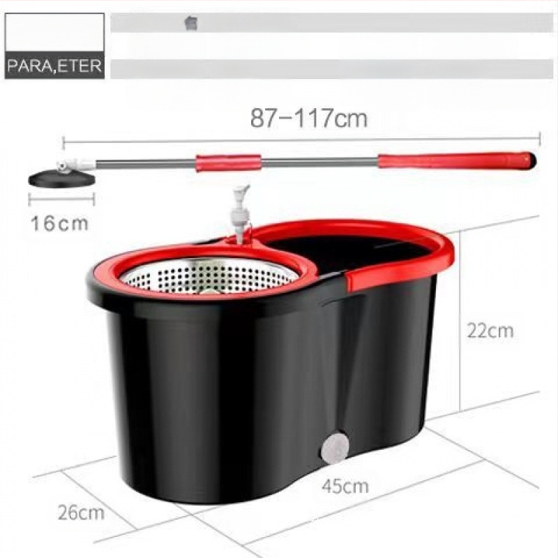 Σετ κάδου για σφουγγάρισμα με περιστρεφόμενο μηχανισμό στύψιμο, πανί από μικροϊνές, ράβδος από ανοξείδωτο ατσάλι, απόστραγγιση 50–60%, ικανότητα φόρτωσης κάτω από 10 kg