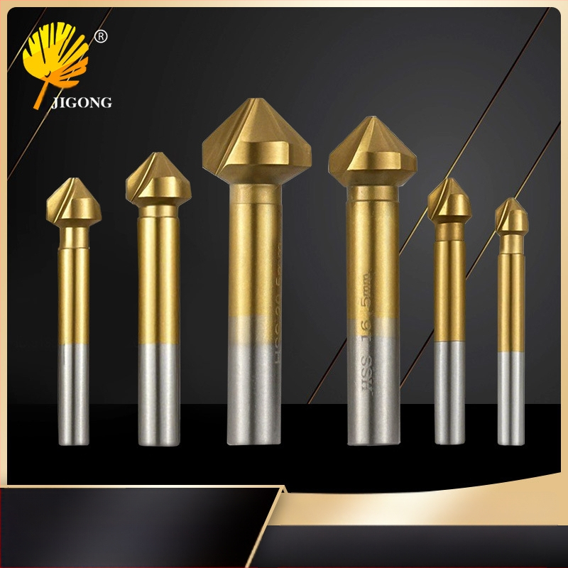 Journalists 90° три-ребрен титаниран chamfering дървообработващ фрезер с отвори, напълно шлайфан