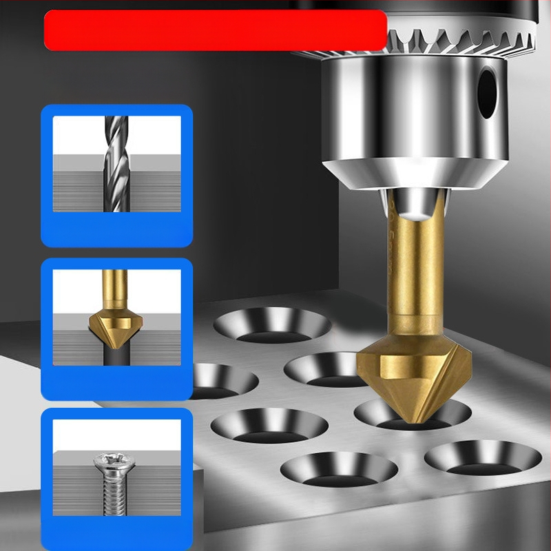 Journalists 90° три-ребрен титаниран chamfering дървообработващ фрезер с отвори, напълно шлайфан
