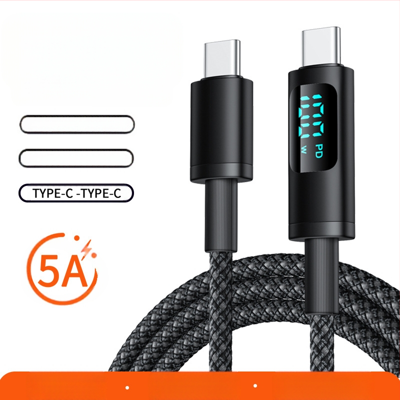hc USB-C PD kábel pre rýchle nabíjanie s digitálnym displejom, 100W, pletený kábel, USB-C konektor s jednou hlavou