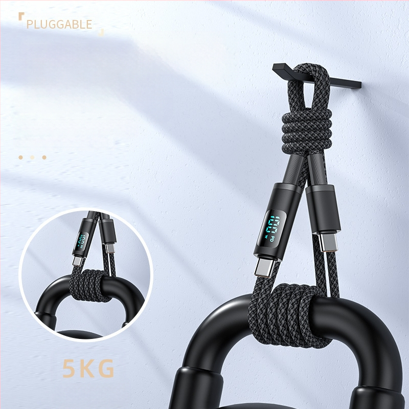 hc USB-C PD kábel pre rýchle nabíjanie s digitálnym displejom, 100W, pletený kábel, USB-C konektor s jednou hlavou