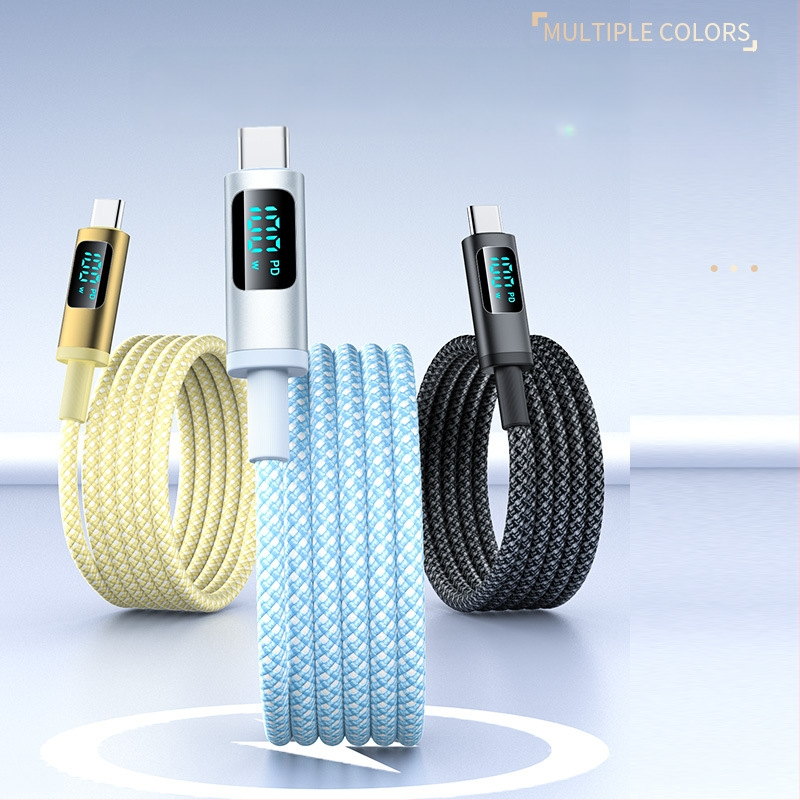 hc USB-C PD kábel pre rýchle nabíjanie s digitálnym displejom, 100W, pletený kábel, USB-C konektor s jednou hlavou