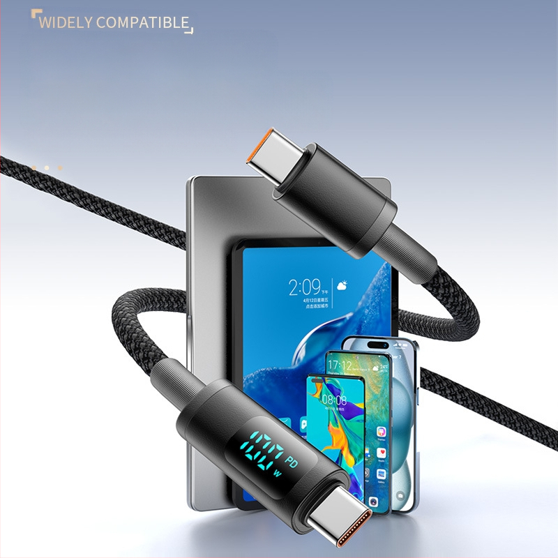 hc USB-C PD kábel pre rýchle nabíjanie s digitálnym displejom, 100W, pletený kábel, USB-C konektor s jednou hlavou