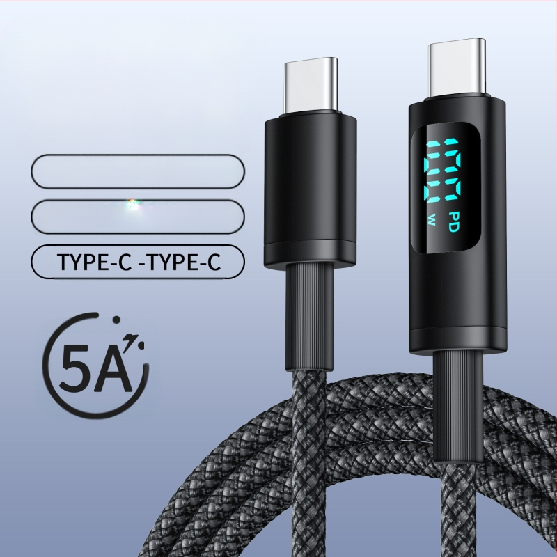 hc USB-C PD kábel pre rýchle nabíjanie s digitálnym displejom, 100W, pletený kábel, USB-C konektor s jednou hlavou
