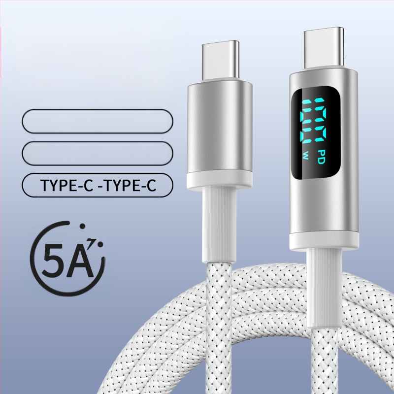 hc USB-C PD kábel pre rýchle nabíjanie s digitálnym displejom, 100W, pletený kábel, USB-C konektor s jednou hlavou