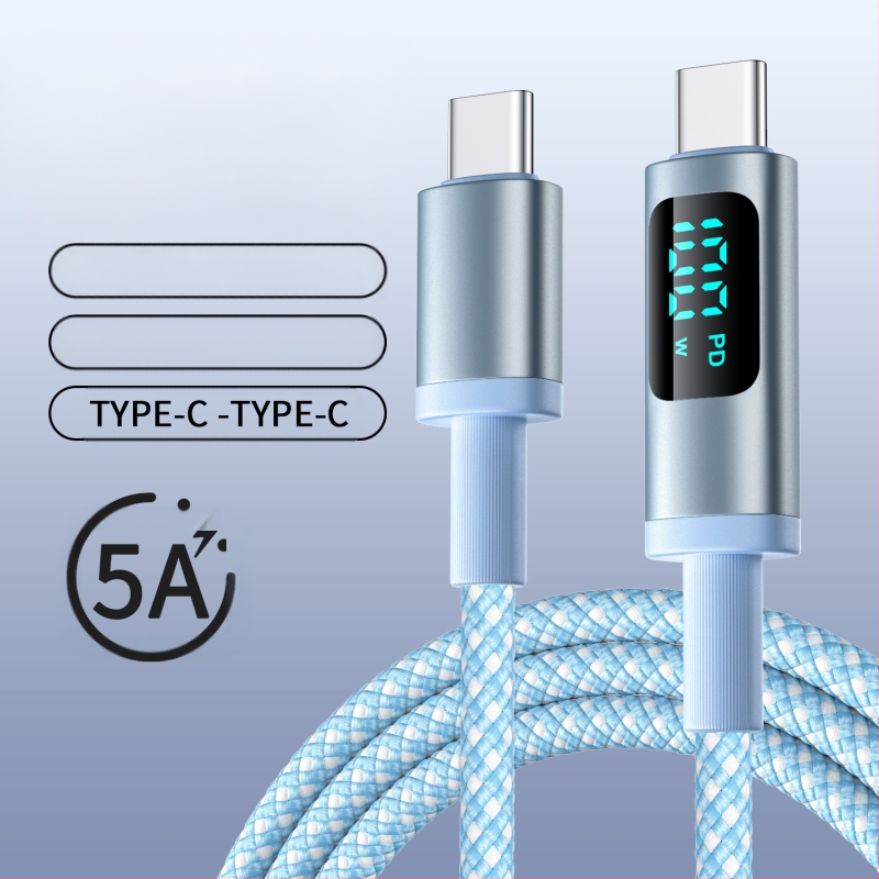 hc USB-C PD kábel pre rýchle nabíjanie s digitálnym displejom, 100W, pletený kábel, USB-C konektor s jednou hlavou