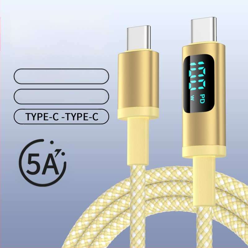 hc USB-C PD kábel pre rýchle nabíjanie s digitálnym displejom, 100W, pletený kábel, USB-C konektor s jednou hlavou
