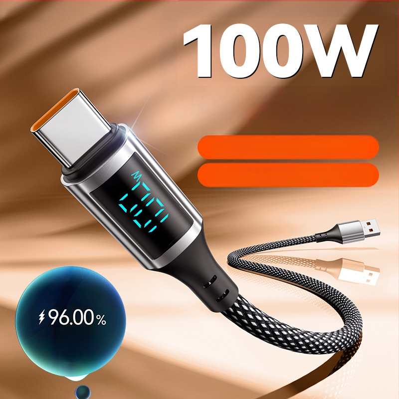 100W kábel s digitálnym displejom pre rýchle nabíjanie, Lightning a USB-C, hliníková zliatina