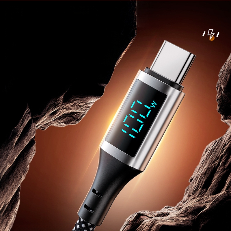 100W kábel s digitálnym displejom pre rýchle nabíjanie, Lightning a USB-C, hliníková zliatina