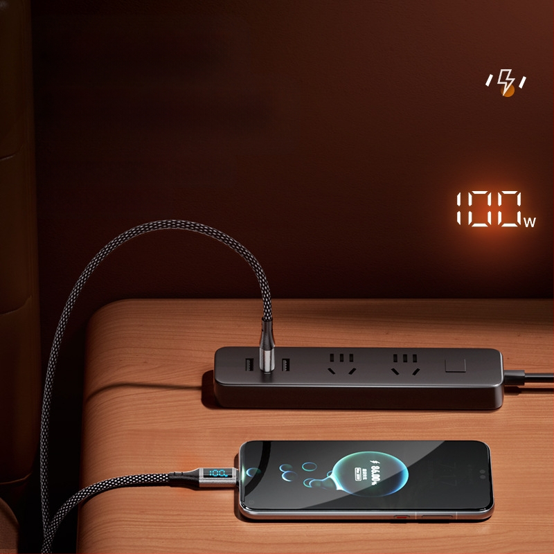 100W kábel s digitálnym displejom pre rýchle nabíjanie, Lightning a USB-C, hliníková zliatina